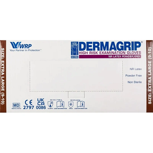 Перчатки мед.смотров. латекс.,нестер.,н/о, Dermagrip High Risk(XL) 25пар,ПС