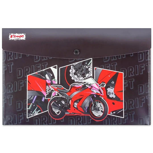 Папка-конверт на кнопке А4 Комус Класс Урбан мото, 200 мкм, 2 шт/уп