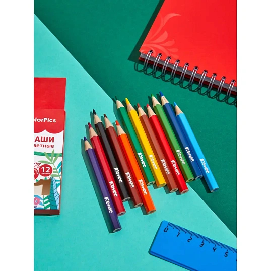Карандаши цветные 12 цв/наб 6-гран №1School ColorPics короткие, 88 мм