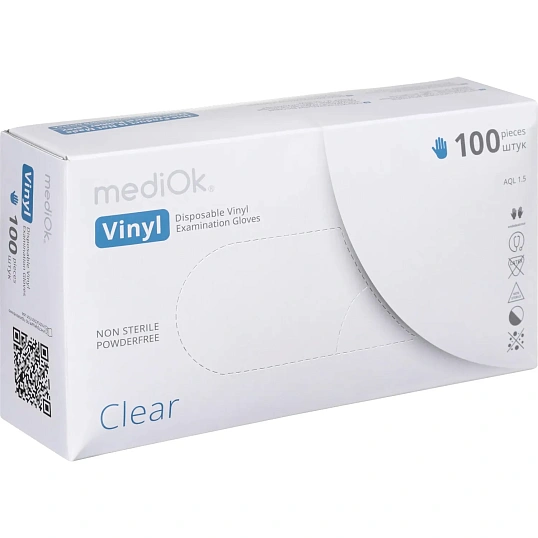 Перчатки одноразовые виниловые, н/о, прозр. MediOk (L), 50п/уп 4гр.,ПС