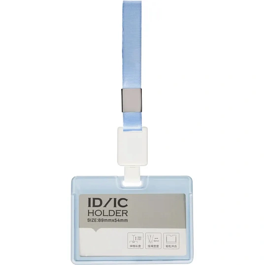 Бейдж Deli 64802 гориз.,с держат.,вкладыш:54x89мм,влагозащ.,голубой,блистер