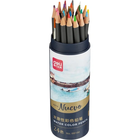 Карандаши акварельные Deli Arte Nuevo липа 24 цв/наб мет.туб. 68100