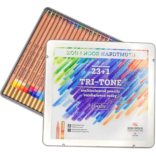 Карандаши цветные многоцветные TRI-TONE 3444, 24шт, металл.коробка