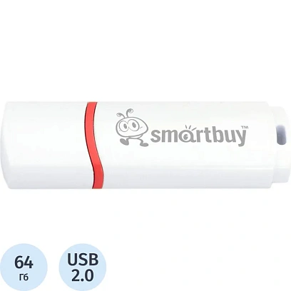 Флеш-память Smartbuy Crown, 64Gb, USB 2.0, бел, SB64GBCRW-W