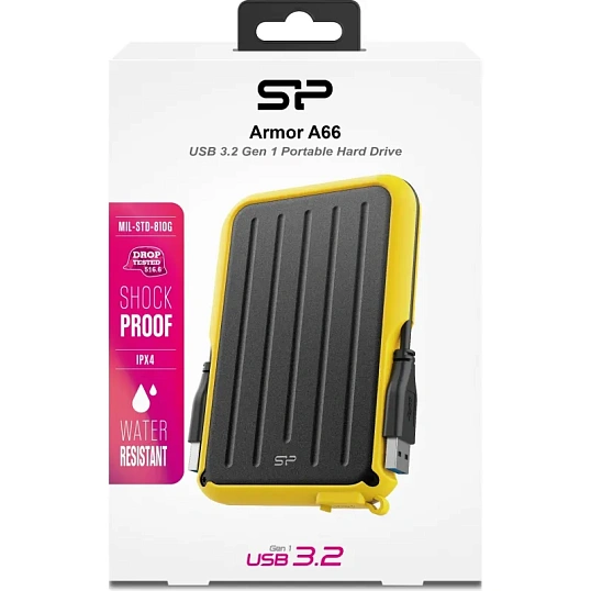 Портативный HDD Silicon Power Armor A66 2 TB USB 3.2, желтый, черный