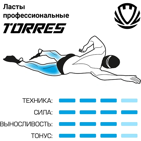 Ласты д/бассей.профTORRES F03, SWF032404GR, р.EU 44-45(XL)серочер, 00019390
