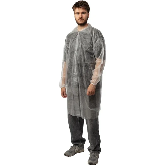 Халат процед однораз. рук.рез,на кнопках,XXXL,дл.110см,пл 20,белый,10шт/уп