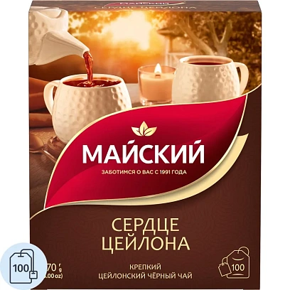 Чай Майский Сердце Цейлона черный, 100 пакетиков