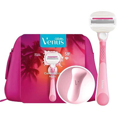 Подарочный набор VENUSComfortglide Miami бритва безопас 1смен касс+косметич