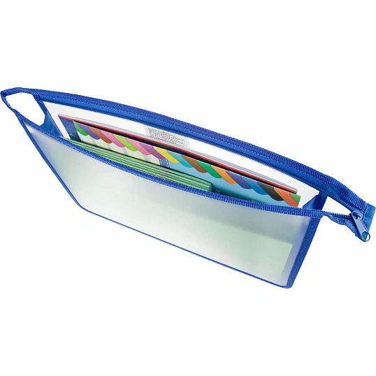 Папка для тетрадей Комус КлассА4,пласт,синяя 1 отд,молн,340х240х40,ПТ-850