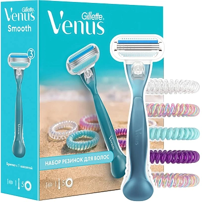 Подарочный набор GILLETE VENUS бритва безопас 1смен касс+резинка д/волос