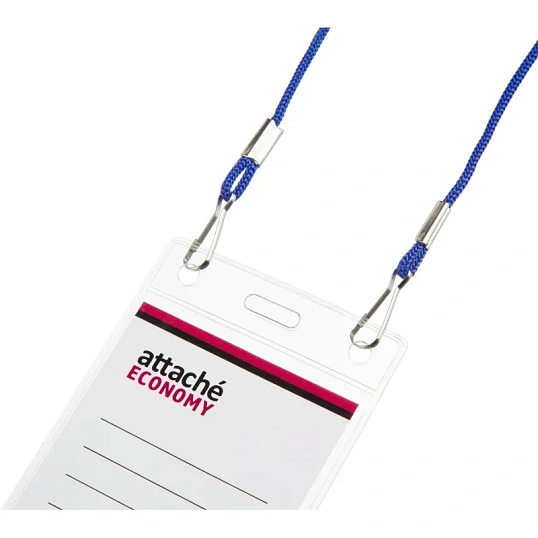Бейдж Attache Economy 138x96 150мкм,шнур.2заж 45см син,вклад. 120x90 5шт/уп
