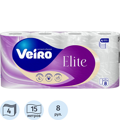 Бумага туалетная Veiro Elite Ц 4сл 120л 15м 8рул/уп МСК