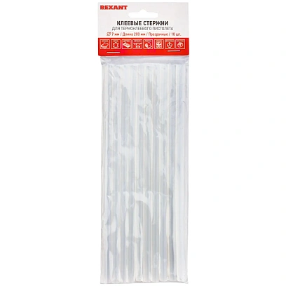 Стержни клеевые O7мм, 200мм, прозрачные (10 шт/уп), хедер REXANT 09-1103