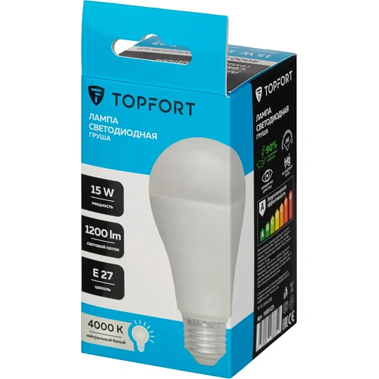 Лампа светодиодная Topfort E27 15W 4000K груша