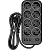 Сетевой фильтр Powercom SP-08 USB03AB 3,0 m (8 розеток) черный