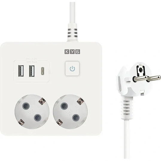 Удлинитель Power Cube, 2р/1.9м выкл.,3USB, 3.5кВт, 16А,3x1,0 белый(PC-1-2M)