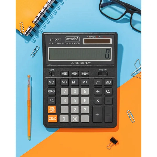 Калькулятор настольный ПОЛН/Р Attache AF-222, 12раз, дв.пит,203x158мм, черн