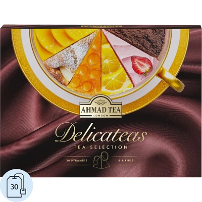 Чай Ahmad Tea Delicateas Ассорти, пирамидки в конвертах, 6 вкусов, 30 пак