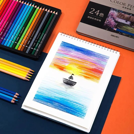 Карандаши цветные Deli липа 24 цв/наб мет.кор. 6565