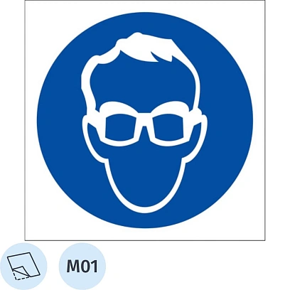 Знак безопасности M01 Работать в защитных очках, пленка 200х200 10шт/уп