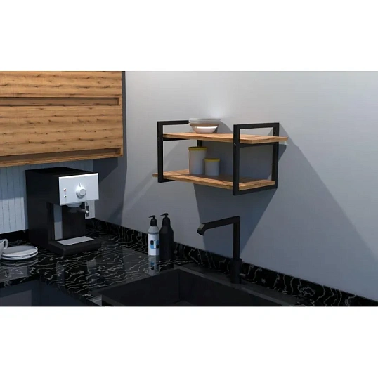 Полка TI_настен/настоль Комус Онега-7 290х580 мет чер/ЛДСП дуб вотан