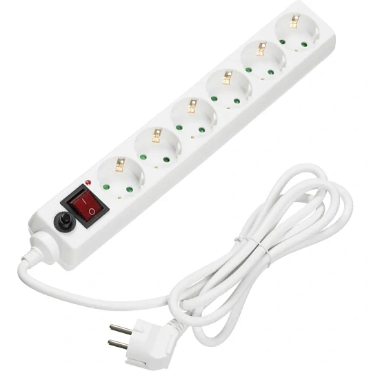 Сетевой фильтр BigTech CD6-1,8W15 (6р/1,8м/16А/3680 Вт 1,5мм белый)