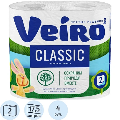 Бумага туалетная Linia Veiro Classic 2сл бел вторич 17,5м 140л4рул/уп 5С24С