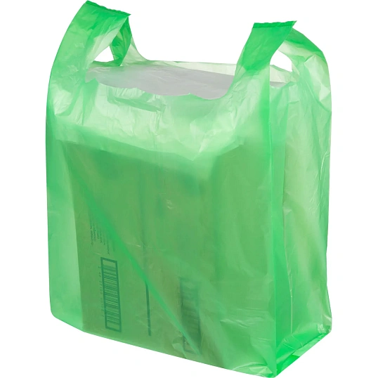 Пакет-майка ПНД, 42+18x68 см, зеленый, 35 мкм, 50 шт/уп