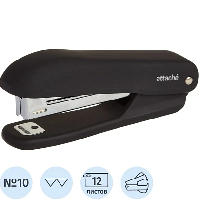 Степлер Attache Comfort  до 12 лист., soft touch покрыт,черн,№10 антистеп
