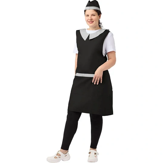 Фартук сарафан Маркет Профи с пилоткой всеразмерный цв. чер/сер