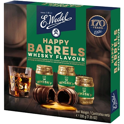 Набор шоколадных конфет Happy Barrels ассорти с начинкой виски, 200г