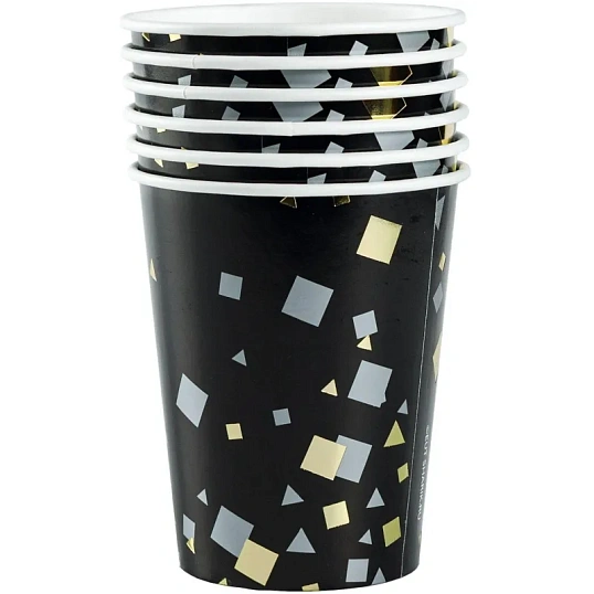 Стакан одноразовый Конфетти Party черный 250мл 6шт/уп,1502-5503