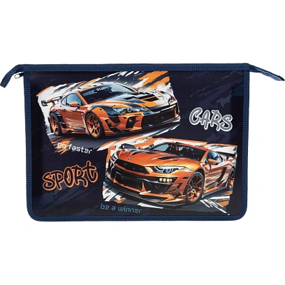 Папка для тетрадей Спорткары, А4,молн.,пласт.,88445