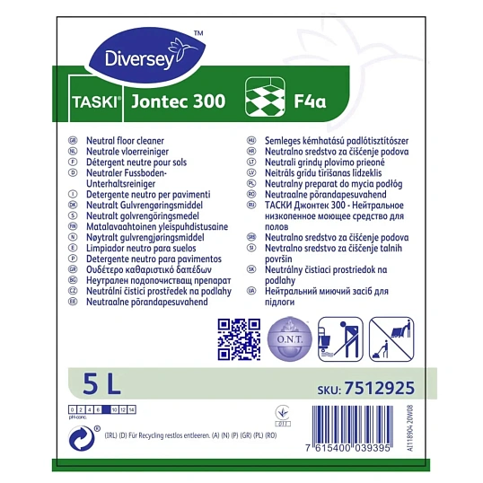 Профхим д/машин мойки и руч нейтрал низкопенн Diversey/TASKI Jontec 300, 5л
