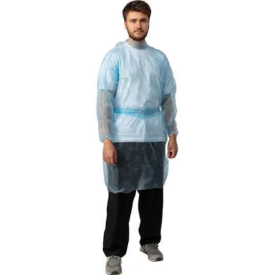 Халат н/с , на завязк, рук.манж, дл.110см, XL, пл 20, голуб, 10 шт/уп