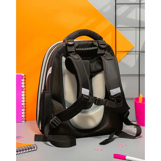 Ранец Комус Класс Коты серебро,  меняет цвет, 2 отд., эргоном. спинка