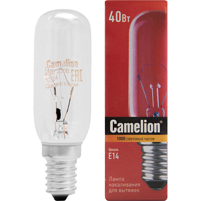 Лампа накаливания Camelion MIC 40/T25/CL/E14 40Вт Е14 для вытяжек (12984)