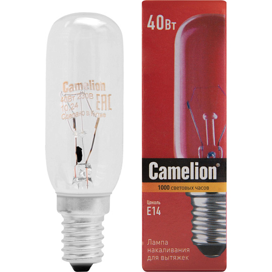 Лампа накаливания Camelion MIC 40/T25/CL/E14 40Вт Е14 для вытяжек (12984)