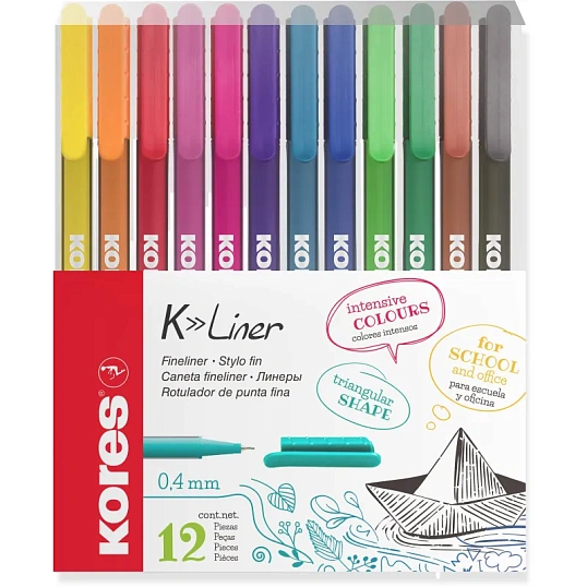 Набор линеров Kores 0,4мм набор из 12цв./уп, пластик, 28112