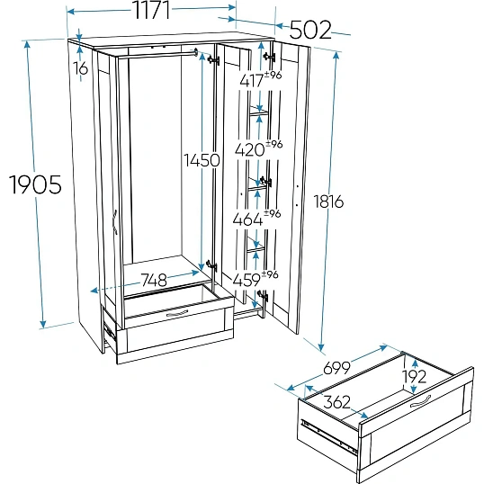 Шкаф комбинированный  ШС_Сириус 3 двери и 1 ящик белый