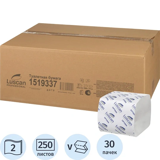 Бумага туалетная д/дисп Luscan Professional 2сл белвтор см 250л 30пач/уп