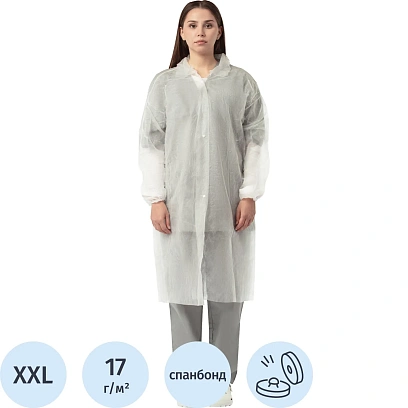 Халат н/с процед, рук.рез, на кнопках, XXL, дл.110см, пл 17, белый, 10шт/уп