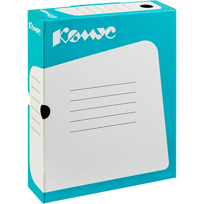 Короб архивный Комус 75 мм микрогофр, выруб.зам. бирюзовый