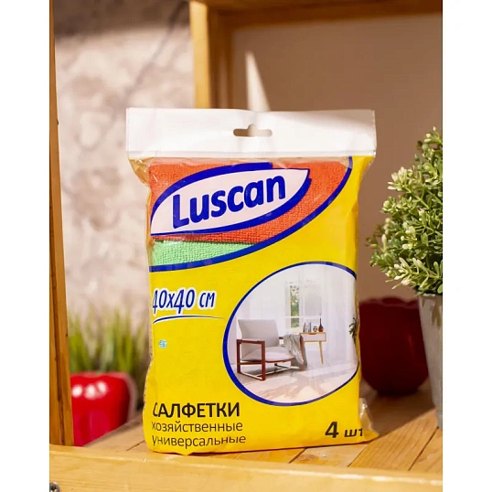 Салфетки хозяйственные Luscan из микрофибры универс 220г/м2 40х40см 4шт/уп