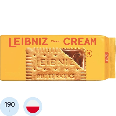 Печенье сэндвич Leibniz Крим Шоко Сливочное с шоколадной начинкой, 190г