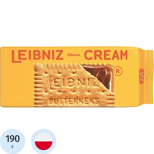 Печенье сэндвич Leibniz Крим Шоко Сливочное с шоколадной начинкой, 190г