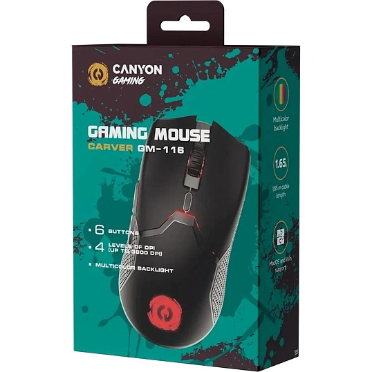 Мышь компьютерная CANYON пров. Carver GM-116 черный (CND-SGM116)