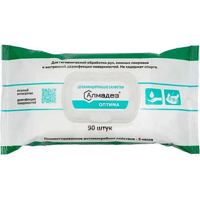 Салфетки Алмадез-Оптима, влажные, 90 салфеток (16x13.5), флоупак, бесспирт