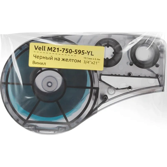 Картридж Vell M21-750-595-YL (19.1 мм/6.4 м, винил,черный/желтом,VL142811)